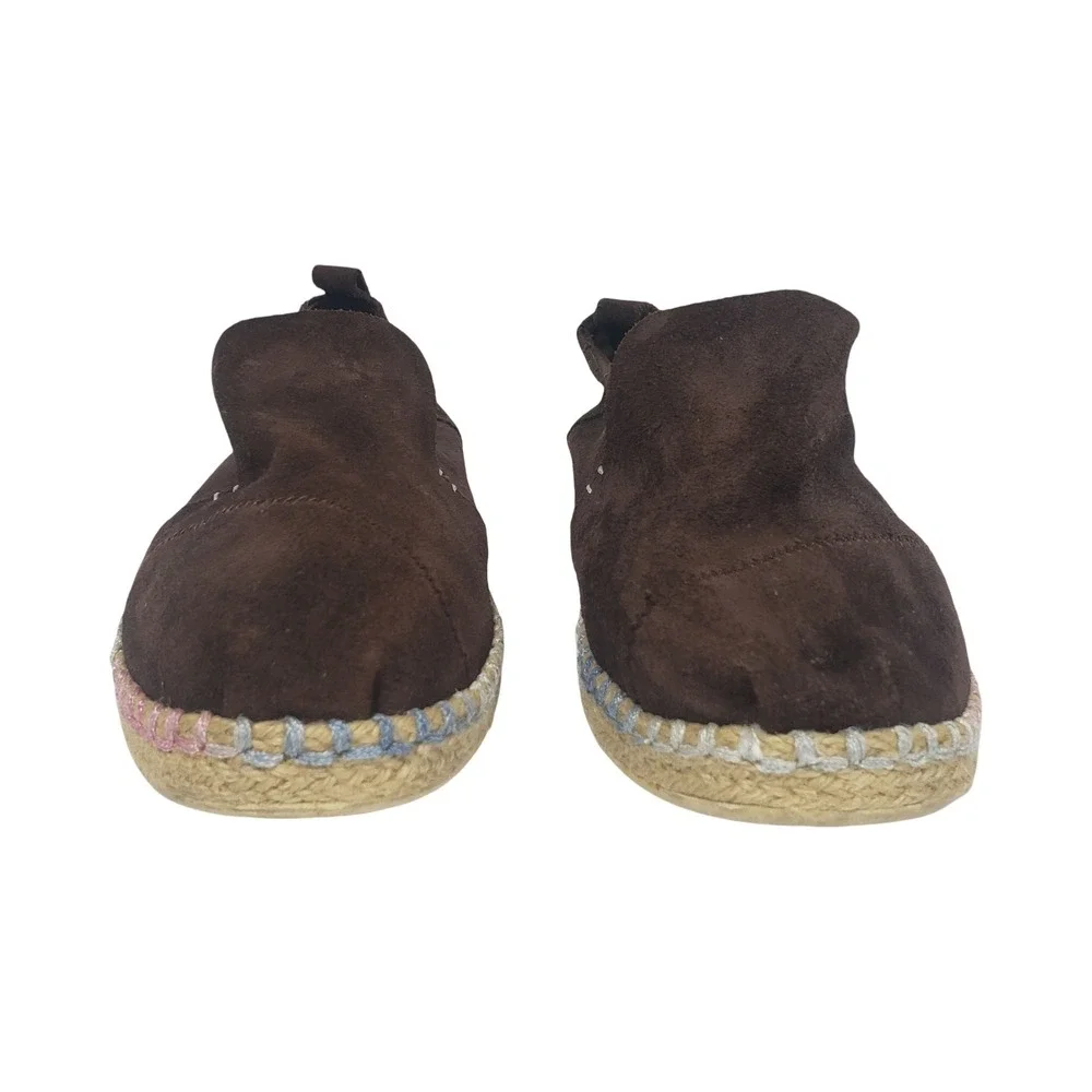TOMS x & Other Stories Brown Suede Espadrille Flats Multi Color Stitch Womens 9